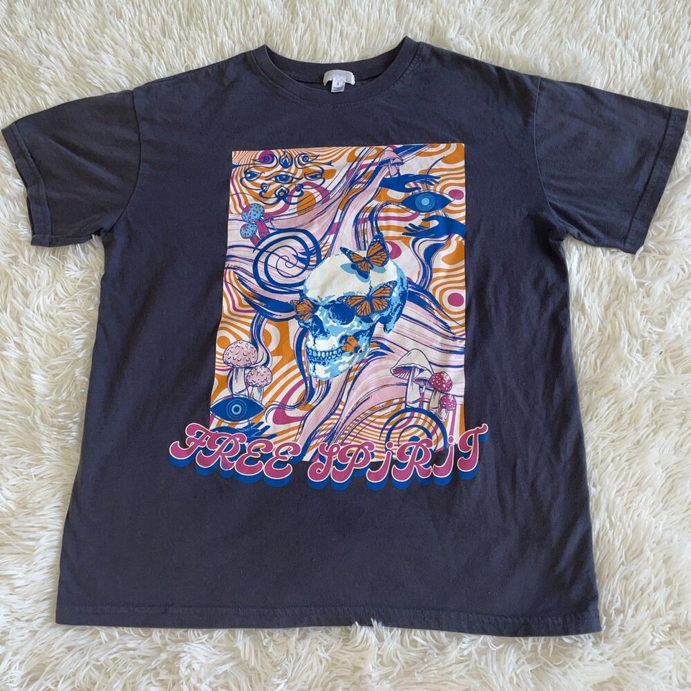 Killer Skull Shirt Women Grey Psychedelic Mushroom Eyes Free Spirit W/back Skull